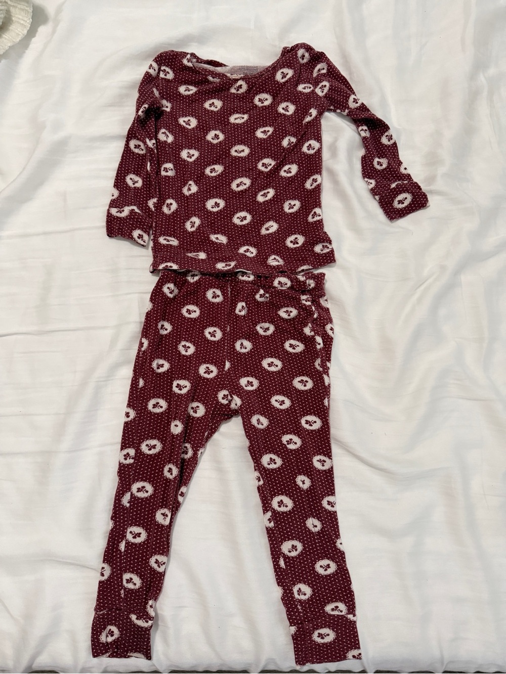 Solly Baby Maroon and White Floral Dot Long Sleeve Pajama Set
